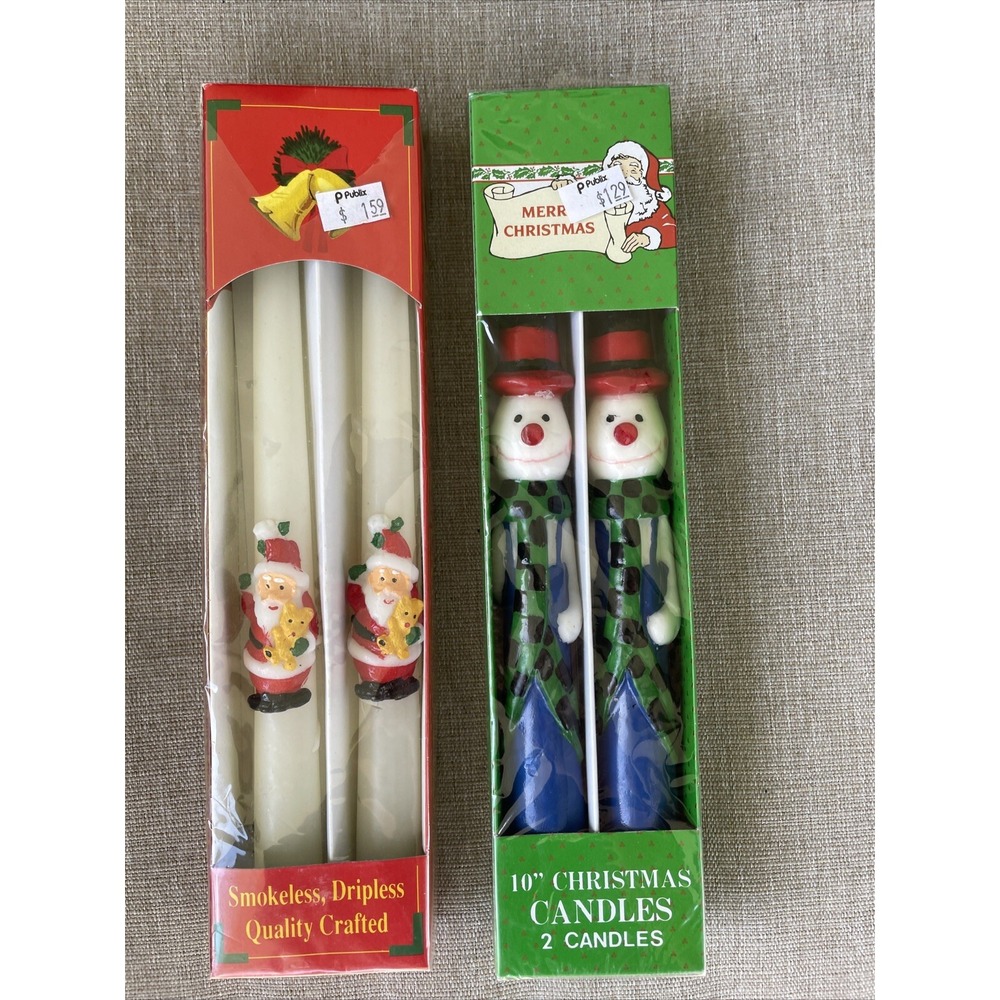 Vintage Set of 2 10" Taper Christmas Set Santa Holiday Novelty Candles